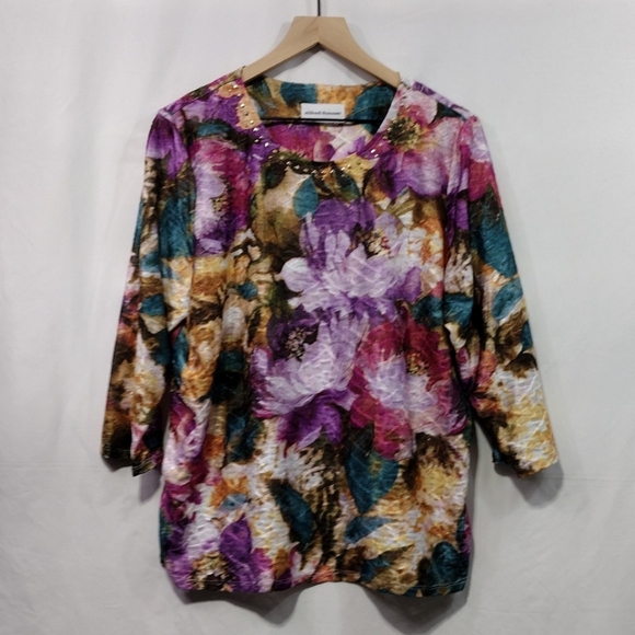 NWOT Alfred Dunner Floral Watercolor Shirttail Hem Top Women's XL Multicolor - Picture 2 of 10